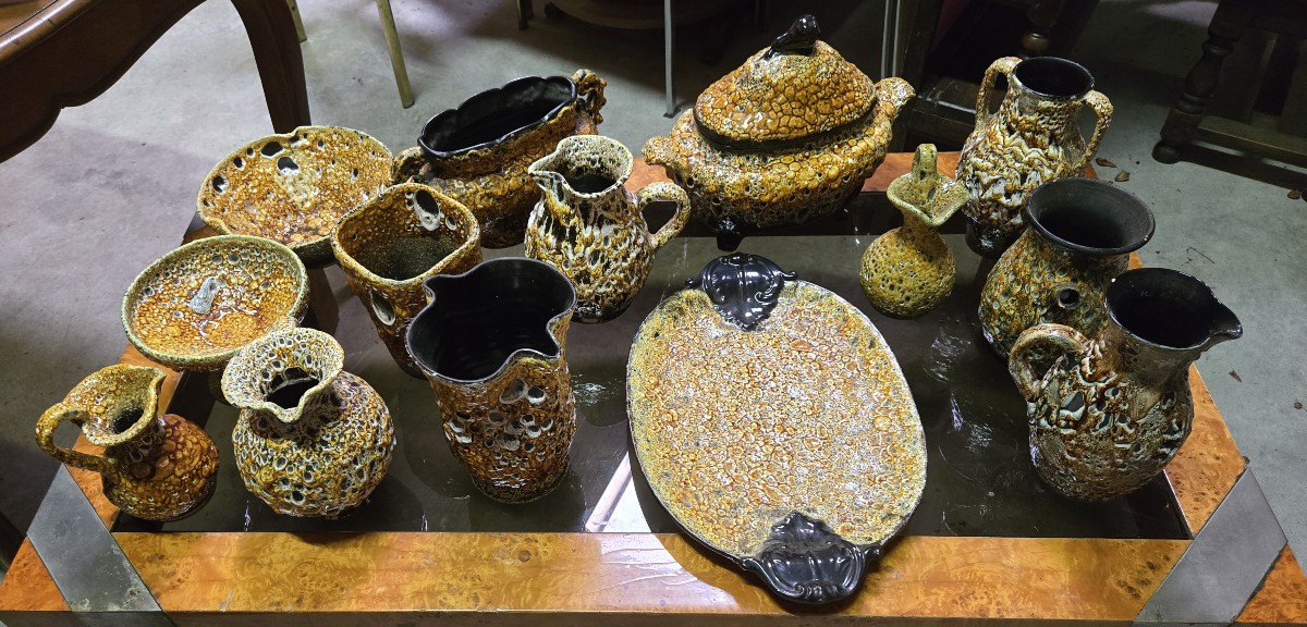 Large Batch Of Savoyard Ceramic Pieces With Honey Glaze