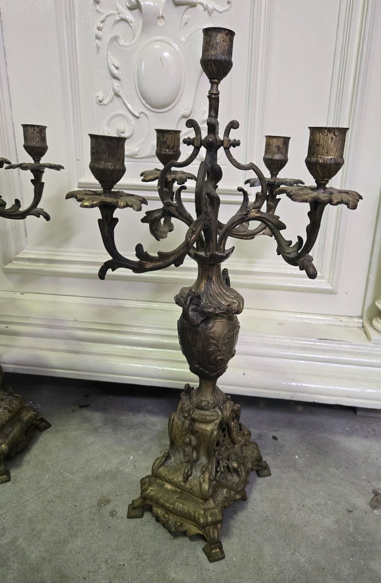 Important Pair Of Gilded Spelter Candlesticks-photo-7