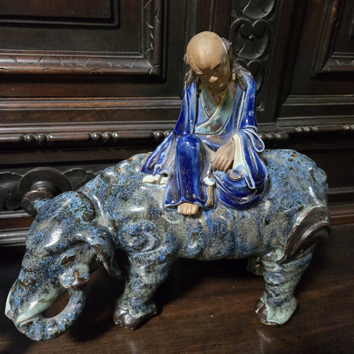 Asie XIXeme : paire de brule parfums figurant des personnages a dos d'éléphant-photo-4