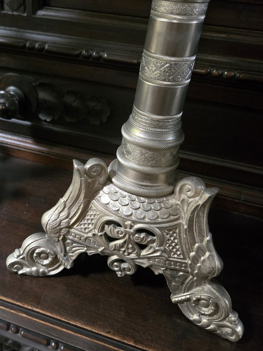 Large Pair Of Silver-plated Bronze Candlesticks, 19th Century-photo-6