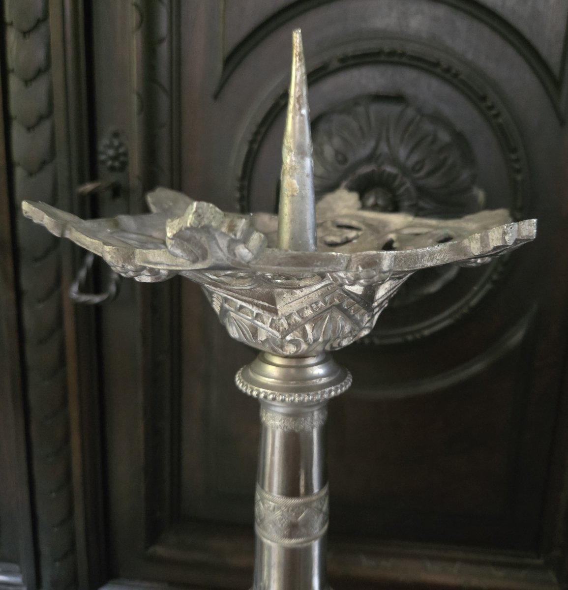 Large Pair Of Silver-plated Bronze Candlesticks, 19th Century-photo-8