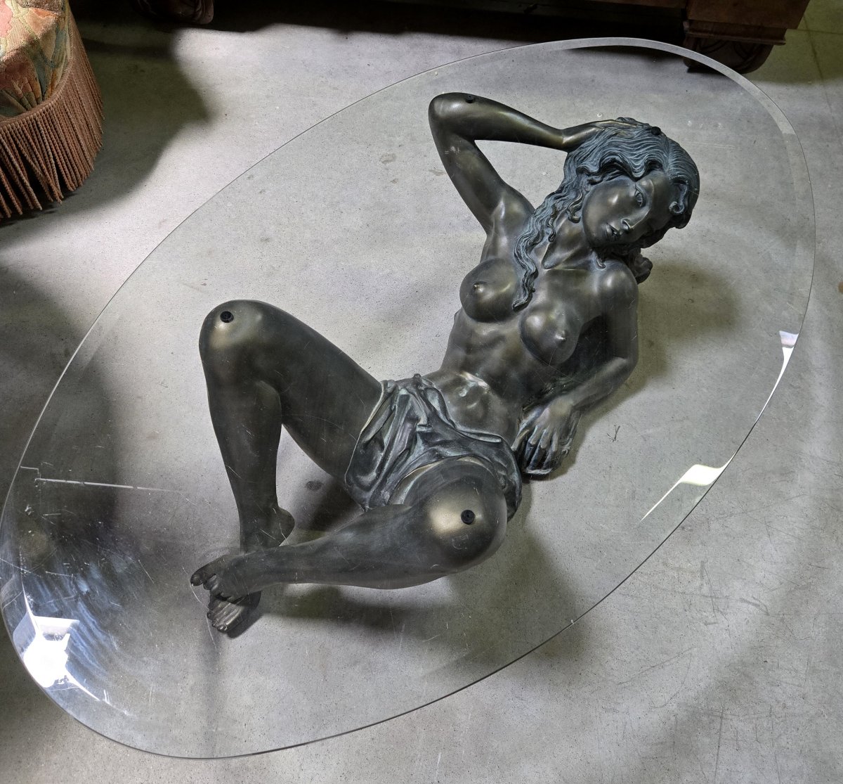 table de salon / femme dénudée en bronze 1970'-photo-2