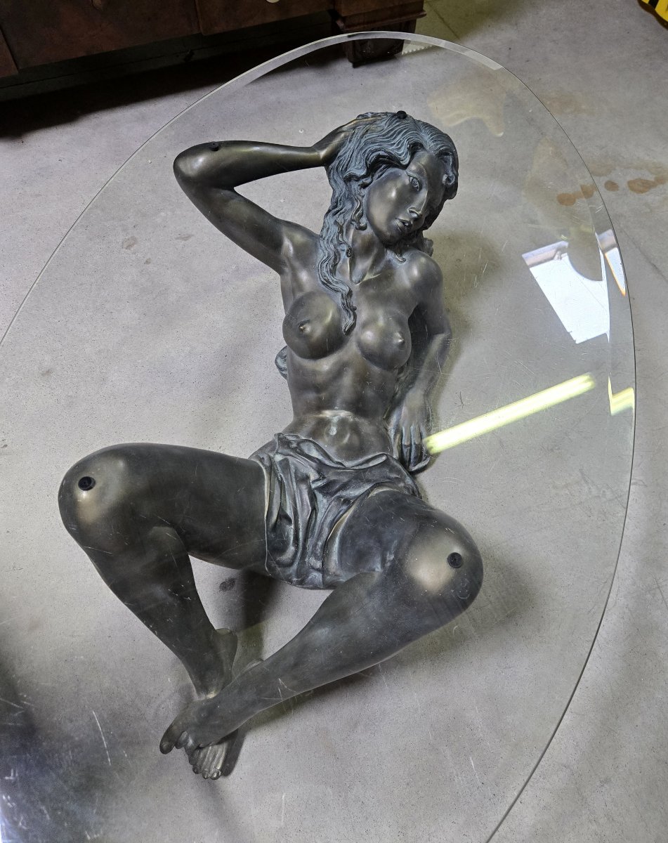 table de salon / femme dénudée en bronze 1970'-photo-3
