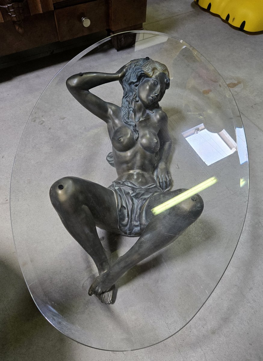 table de salon / femme dénudée en bronze 1970'-photo-4