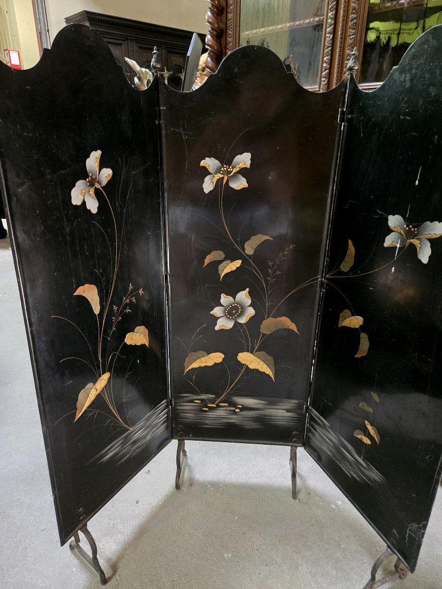 Napoleon III Period Fire Screen / Spark Arrester In Painted Sheet Metal-photo-4