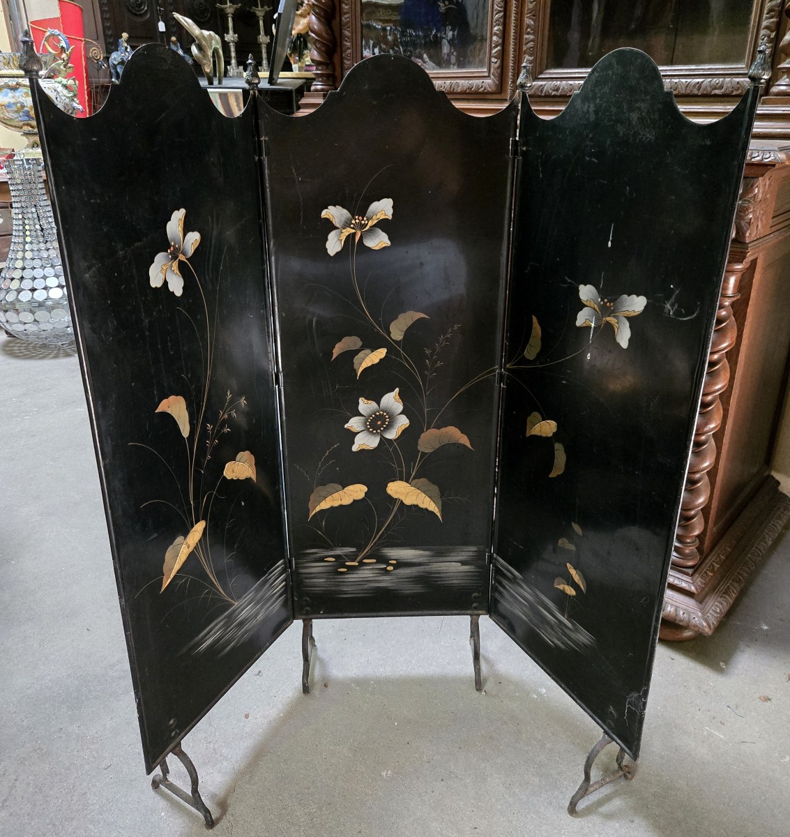 Napoleon III Period Fire Screen / Spark Arrester In Painted Sheet Metal