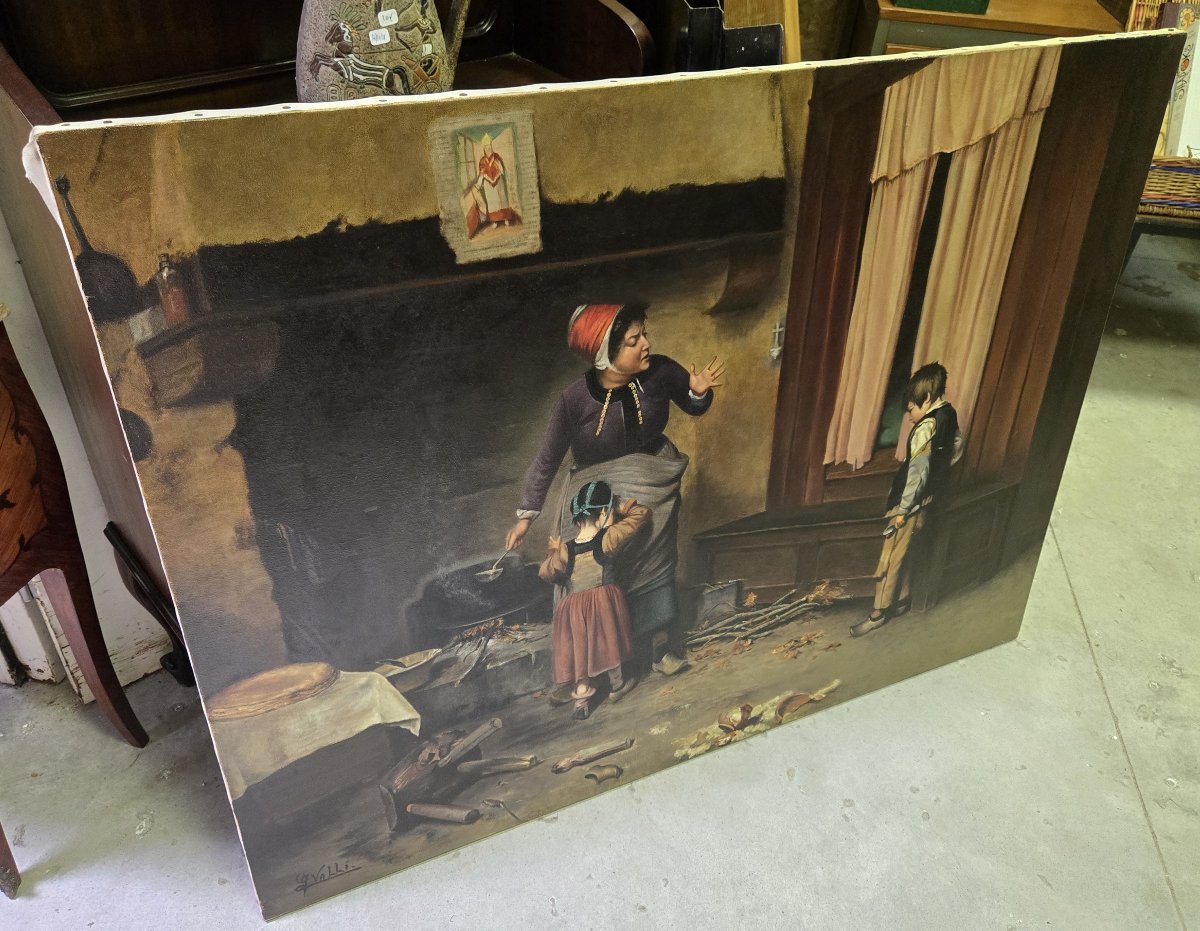 After Narcisse Chaillou: Very Large Oil On Canvas Entitled La Remontrance Signed Valli-photo-2