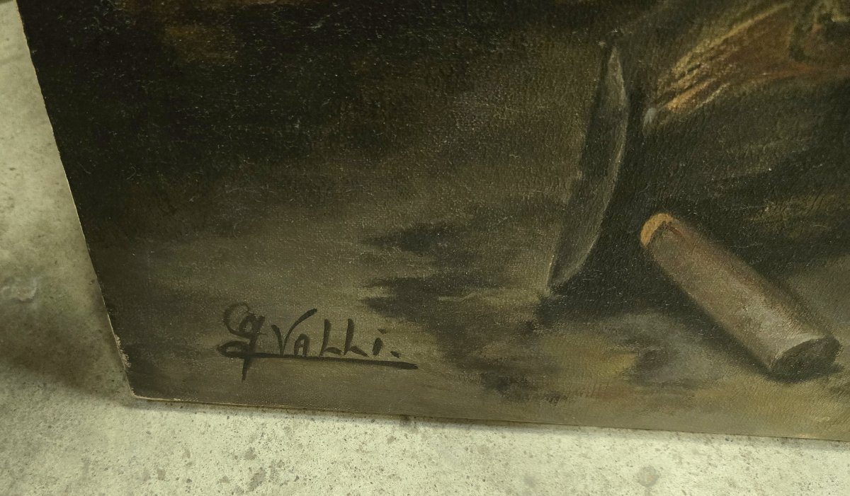 After Narcisse Chaillou: Very Large Oil On Canvas Entitled La Remontrance Signed Valli-photo-4