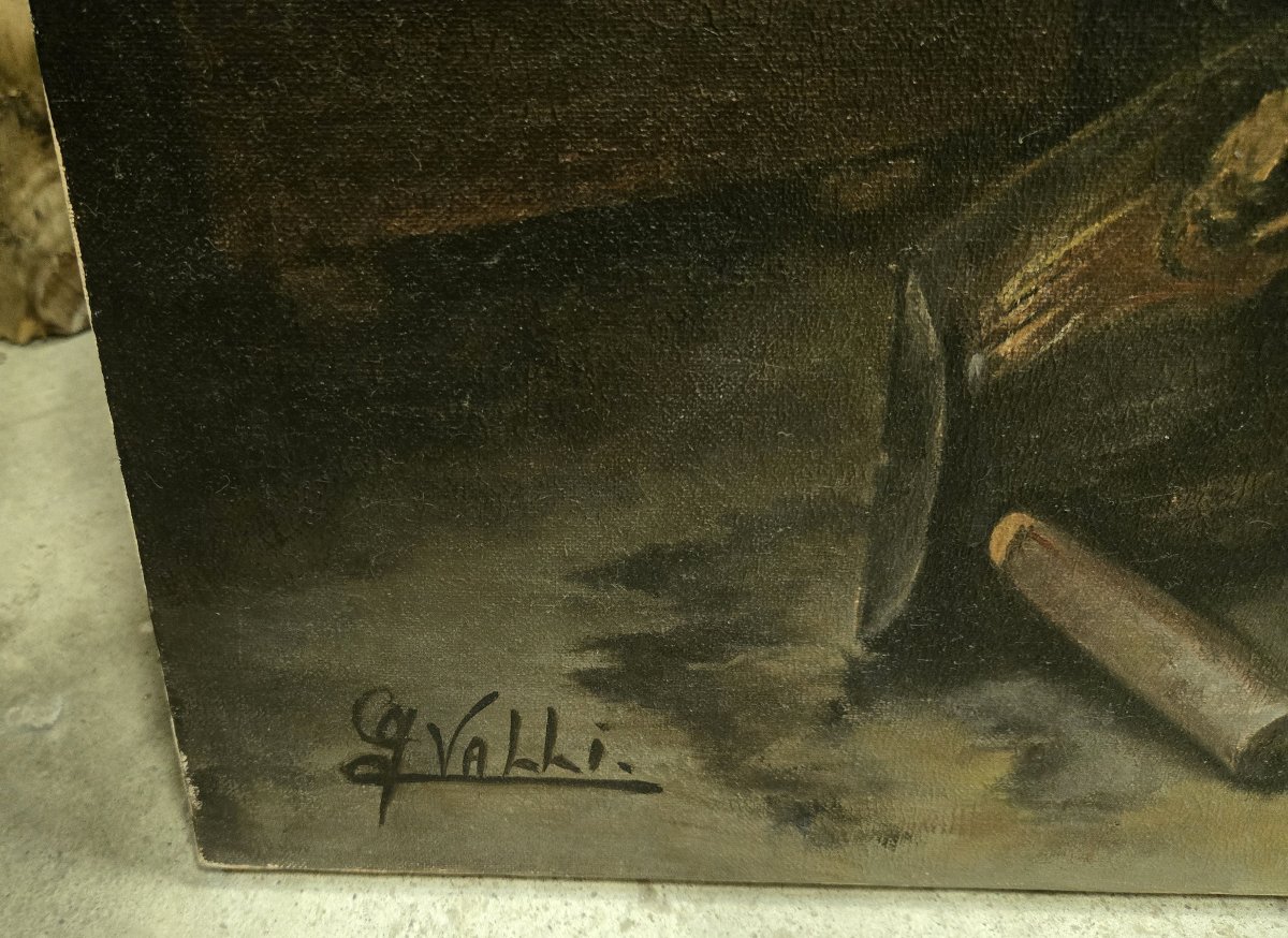 After Narcisse Chaillou: Very Large Oil On Canvas Entitled La Remontrance Signed Valli-photo-5