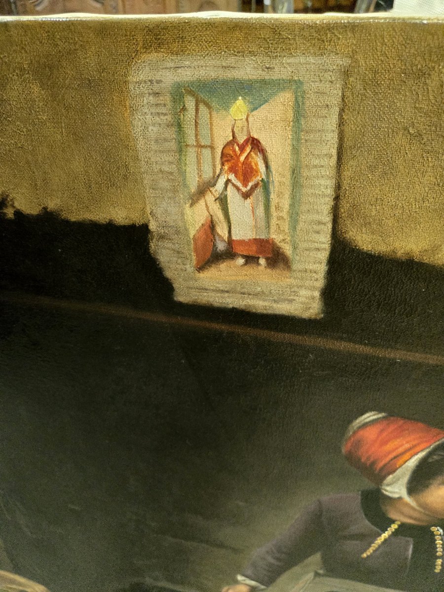 After Narcisse Chaillou: Very Large Oil On Canvas Entitled La Remontrance Signed Valli-photo-6