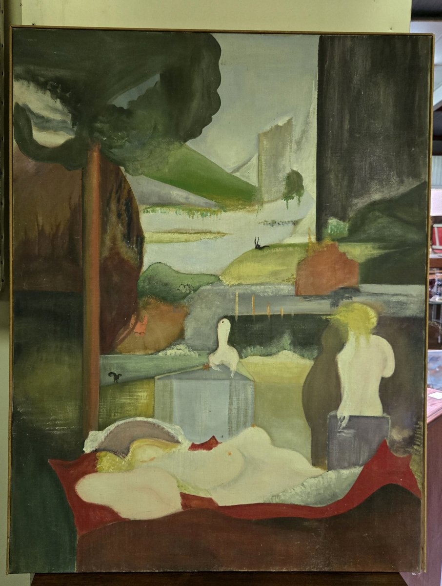 Large Modernist Oil On Canvas Circa 1950-1960-photo-5