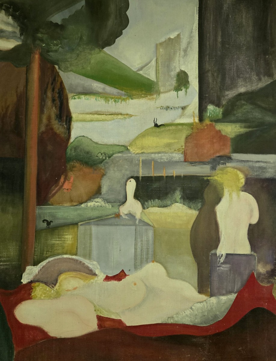 Large Modernist Oil On Canvas Circa 1950-1960