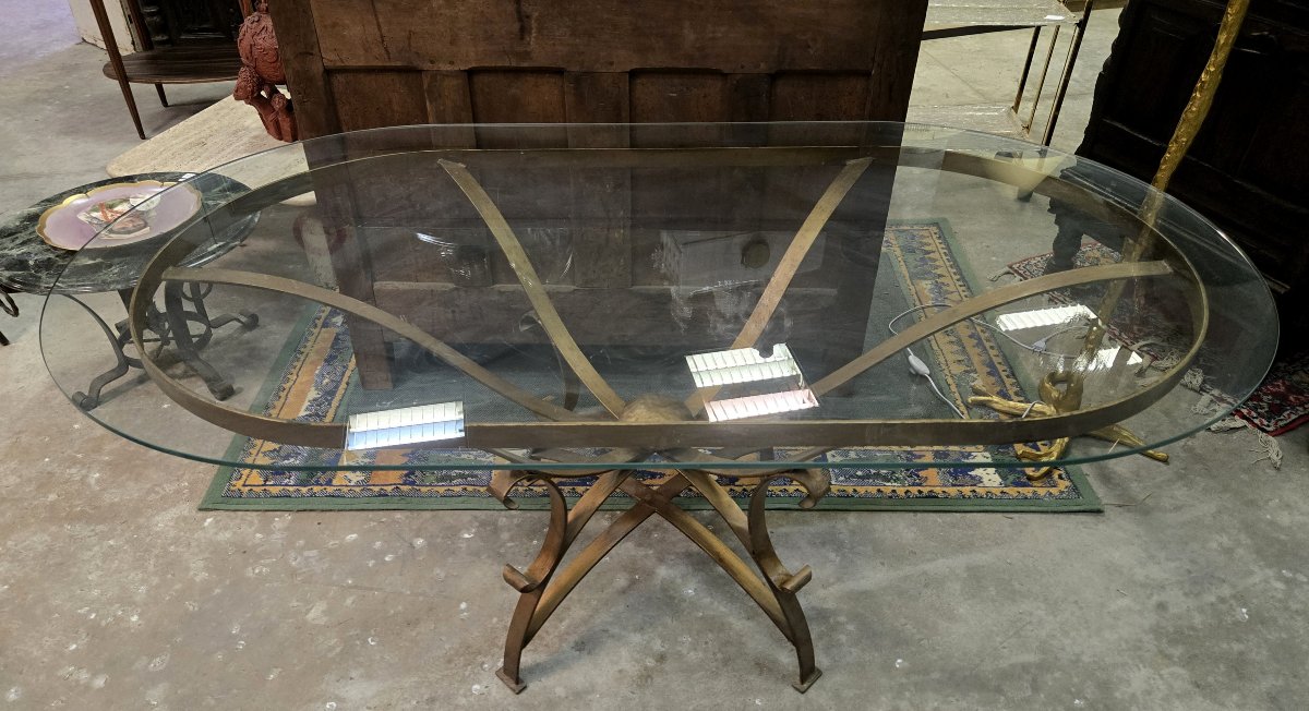 table de salle à manger en verre et laiton doré d'après andré arbus vers 1940-photo-1