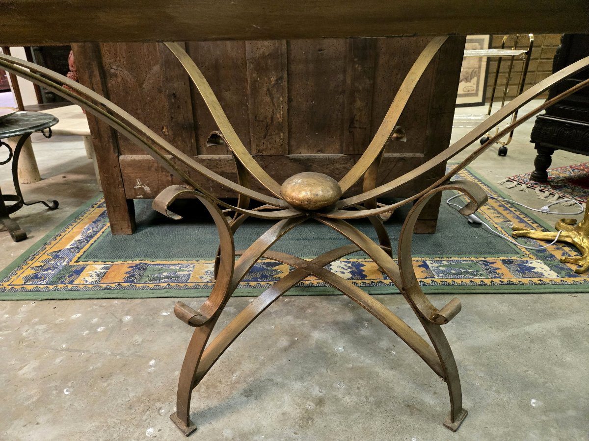 table de salle à manger en verre et laiton doré d'après andré arbus vers 1940-photo-2