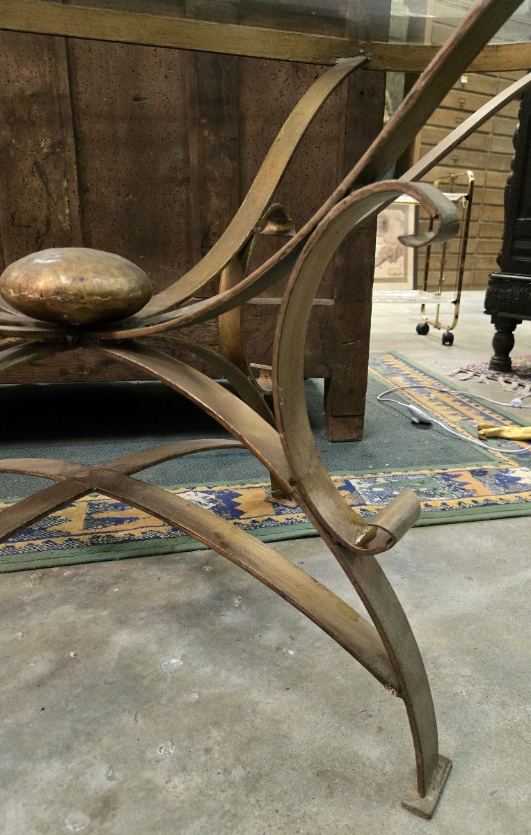 table de salle à manger en verre et laiton doré d'après andré arbus vers 1940-photo-5