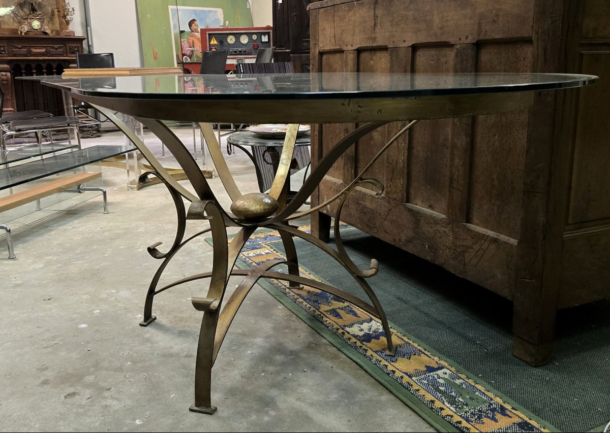table de salle à manger en verre et laiton doré d'après andré arbus vers 1940-photo-6