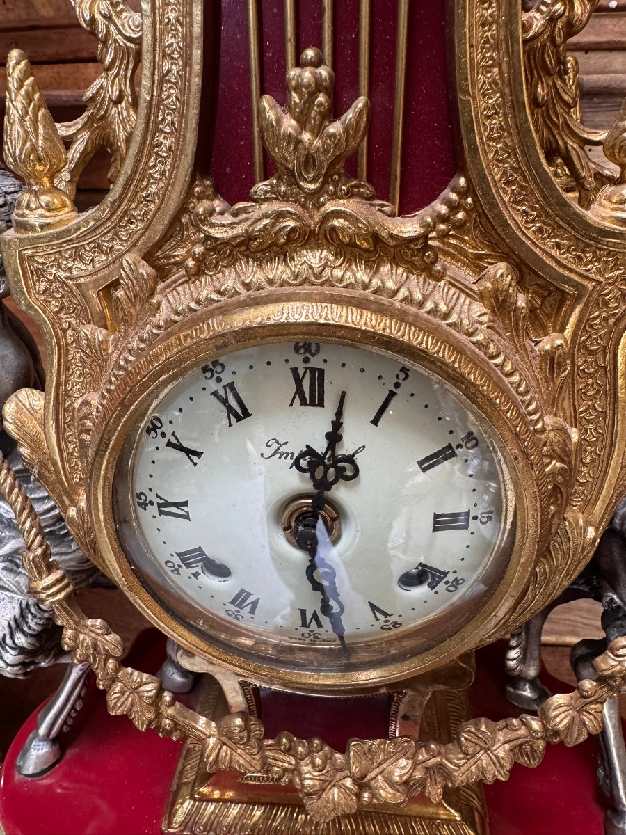 Imperial: Louis XV Style Clock And Two Candelabras - Baroque In Bronze And Red Marble -photo-5