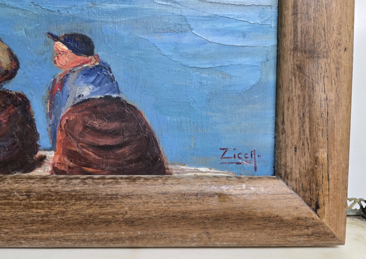 Zicca: Oil On Panel Signed The Port Of Saint Tropez Animated By Fishermen-photo-1