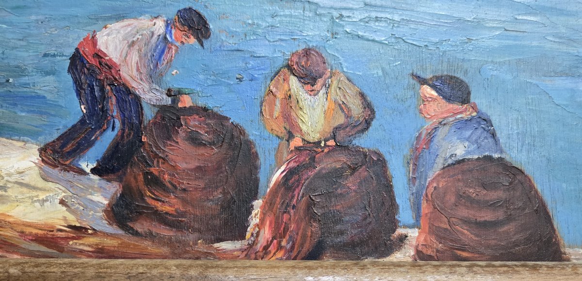Zicca: Oil On Panel Signed The Port Of Saint Tropez Animated By Fishermen-photo-2