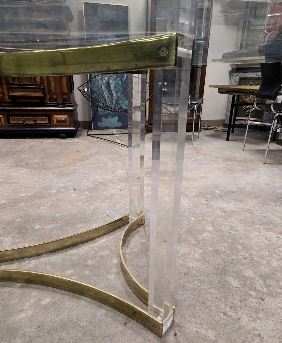 Alessandro Albrizzi: Oval-shaped Table In Glass, Plexiglass And Gilded Brass-photo-7