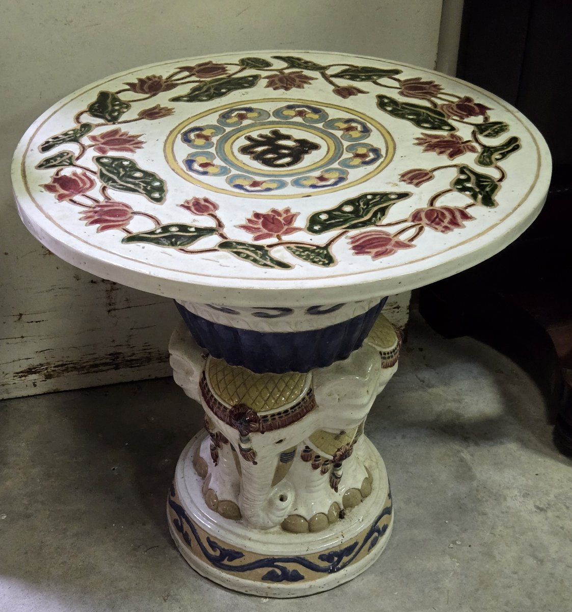 Asia 20th Century: Ceramic Elephant Table -photo-3