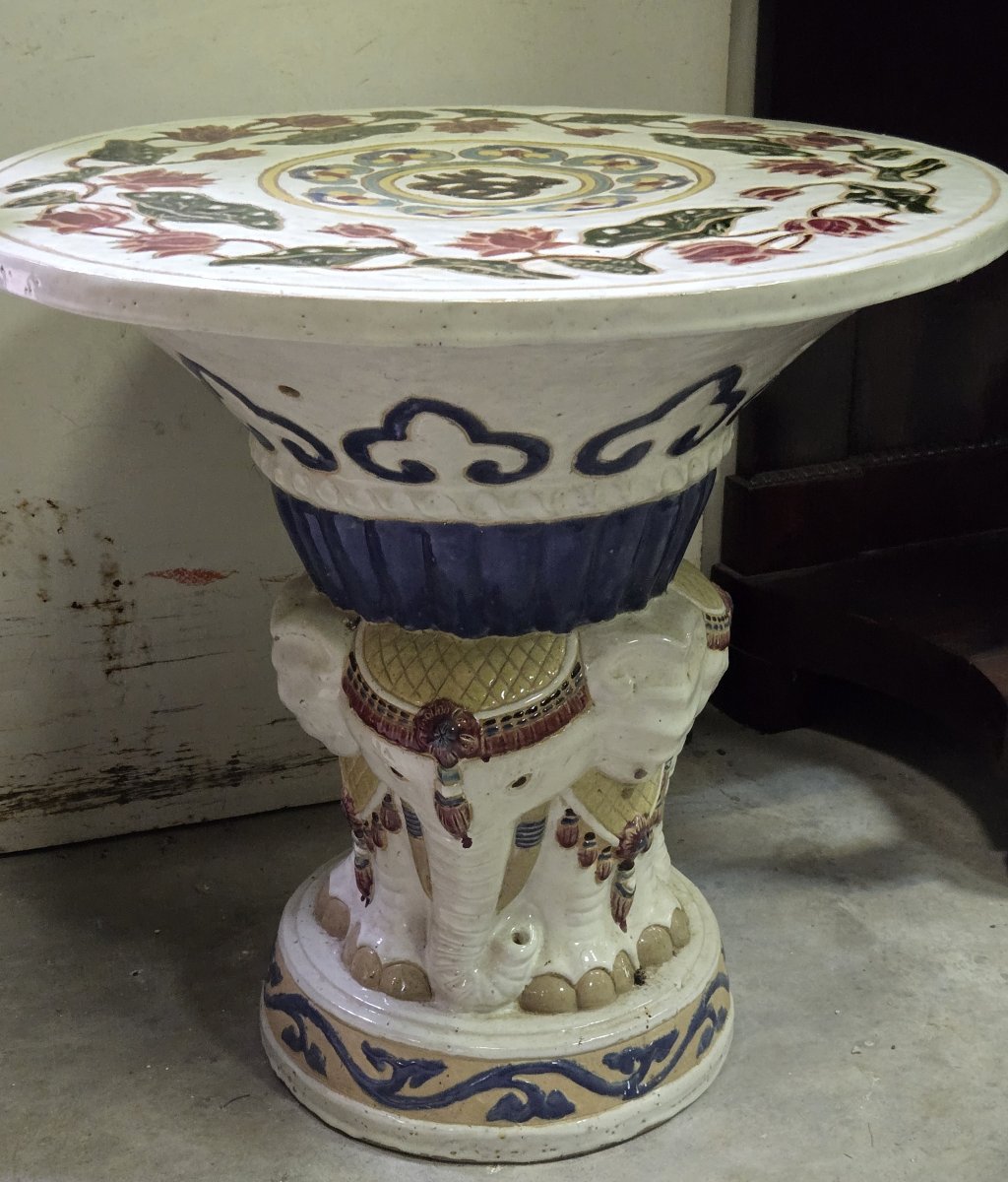 Asia 20th Century: Ceramic Elephant Table -photo-4