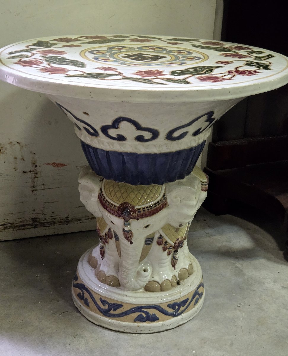 Asia 20th Century: Ceramic Elephant Table -photo-5