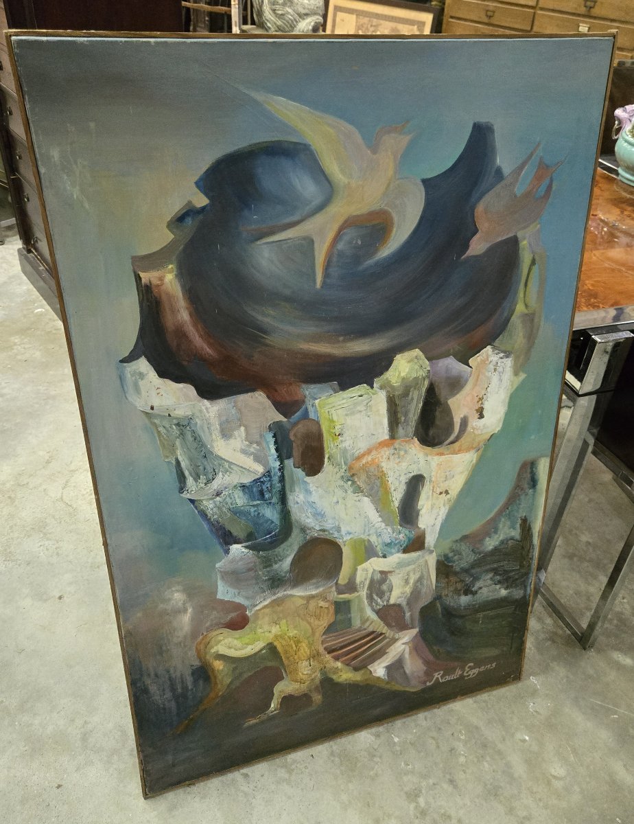 Rault Eggens: Huge Modernist Oil On Canvas -photo-3