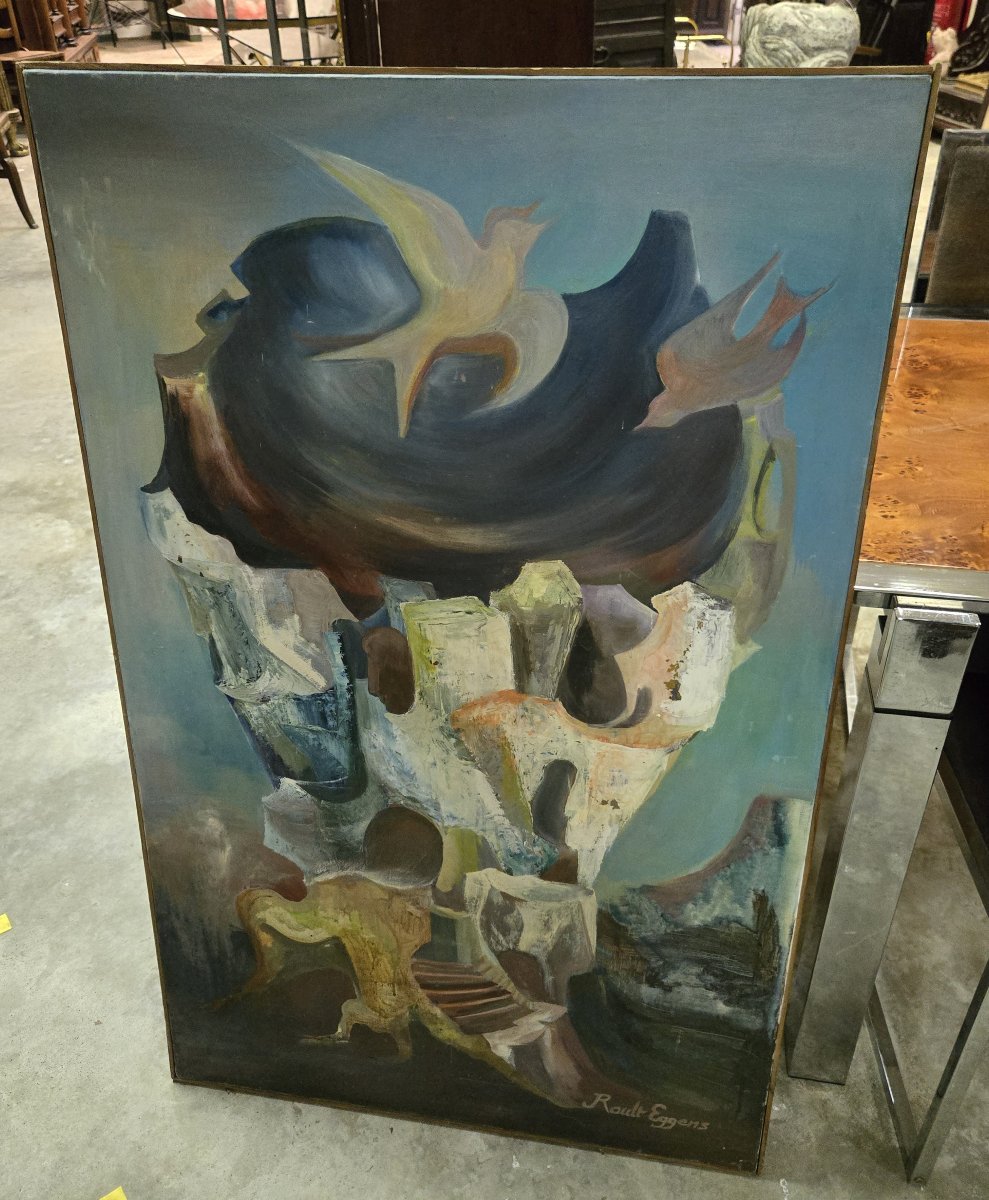 Rault Eggens: Huge Modernist Oil On Canvas -photo-4