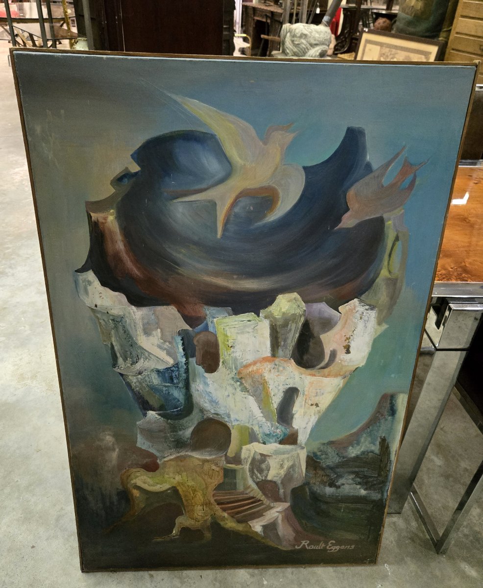 Rault Eggens: Huge Modernist Oil On Canvas -photo-5