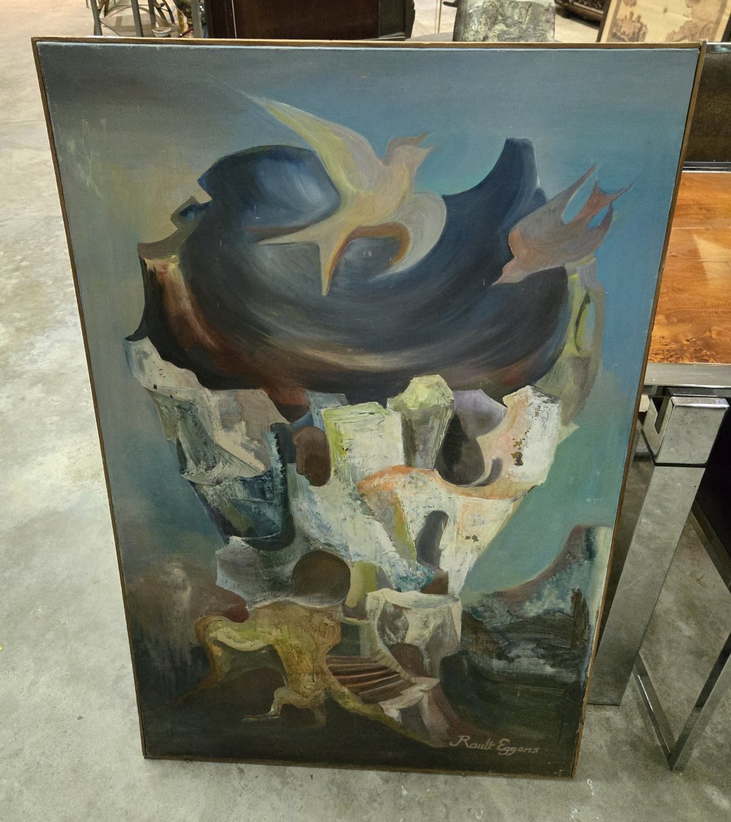 Rault Eggens: Huge Modernist Oil On Canvas -photo-6