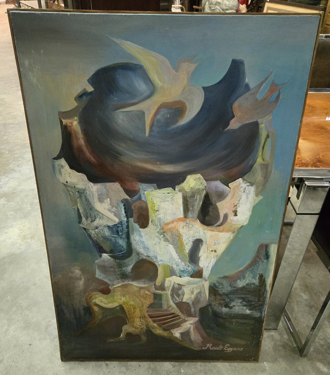 Rault Eggens: Huge Modernist Oil On Canvas 