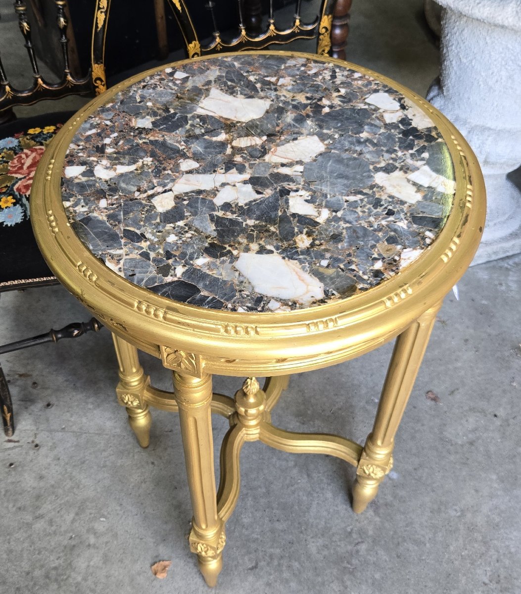 Round Gilded Wooden Pedestal Table, Louis XVI Style-photo-4