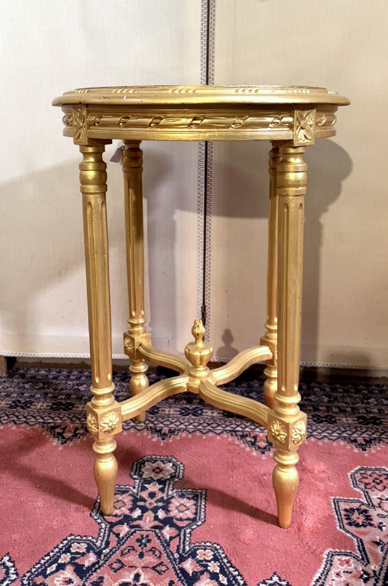 Round Gilded Wooden Pedestal Table, Louis XVI Style-photo-1