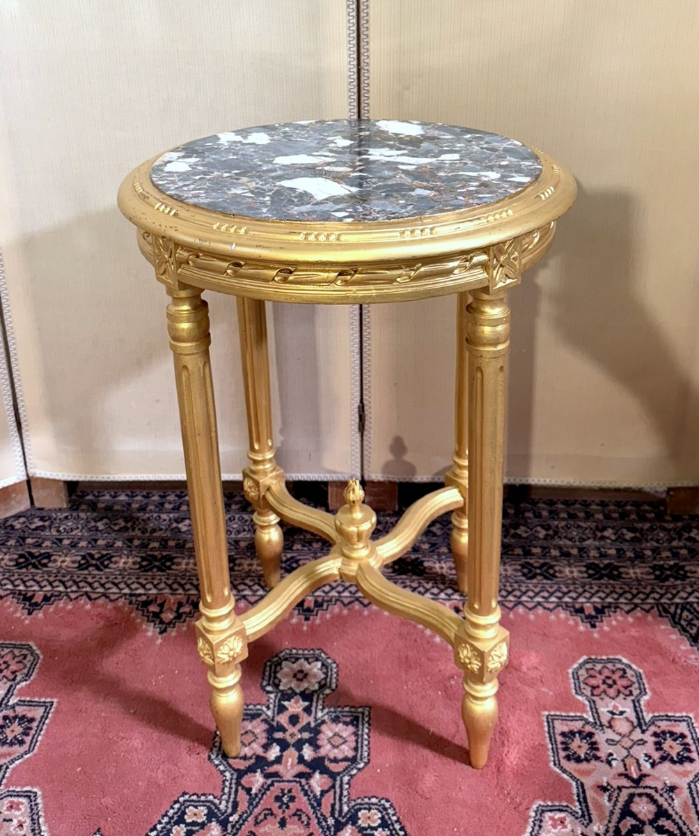 Round Gilded Wooden Pedestal Table, Louis XVI Style