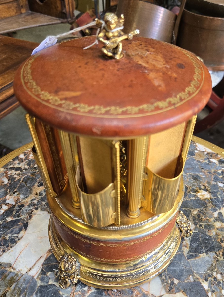 boite a cigares / boites a musique / carroussel / automate cuir gaufré, bronze et laiton doré-photo-5