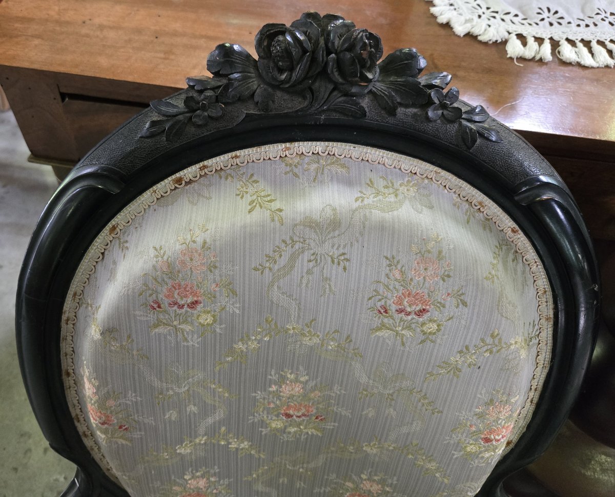 Pair Of Napoleon III Period Armchairs In Blackened Wood Circa 1850-photo-6