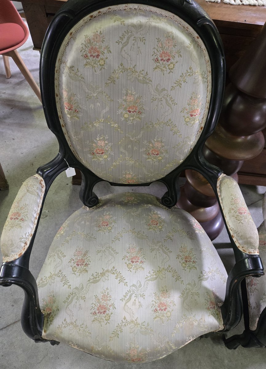 Pair Of Napoleon III Period Armchairs In Blackened Wood Circa 1850-photo-7