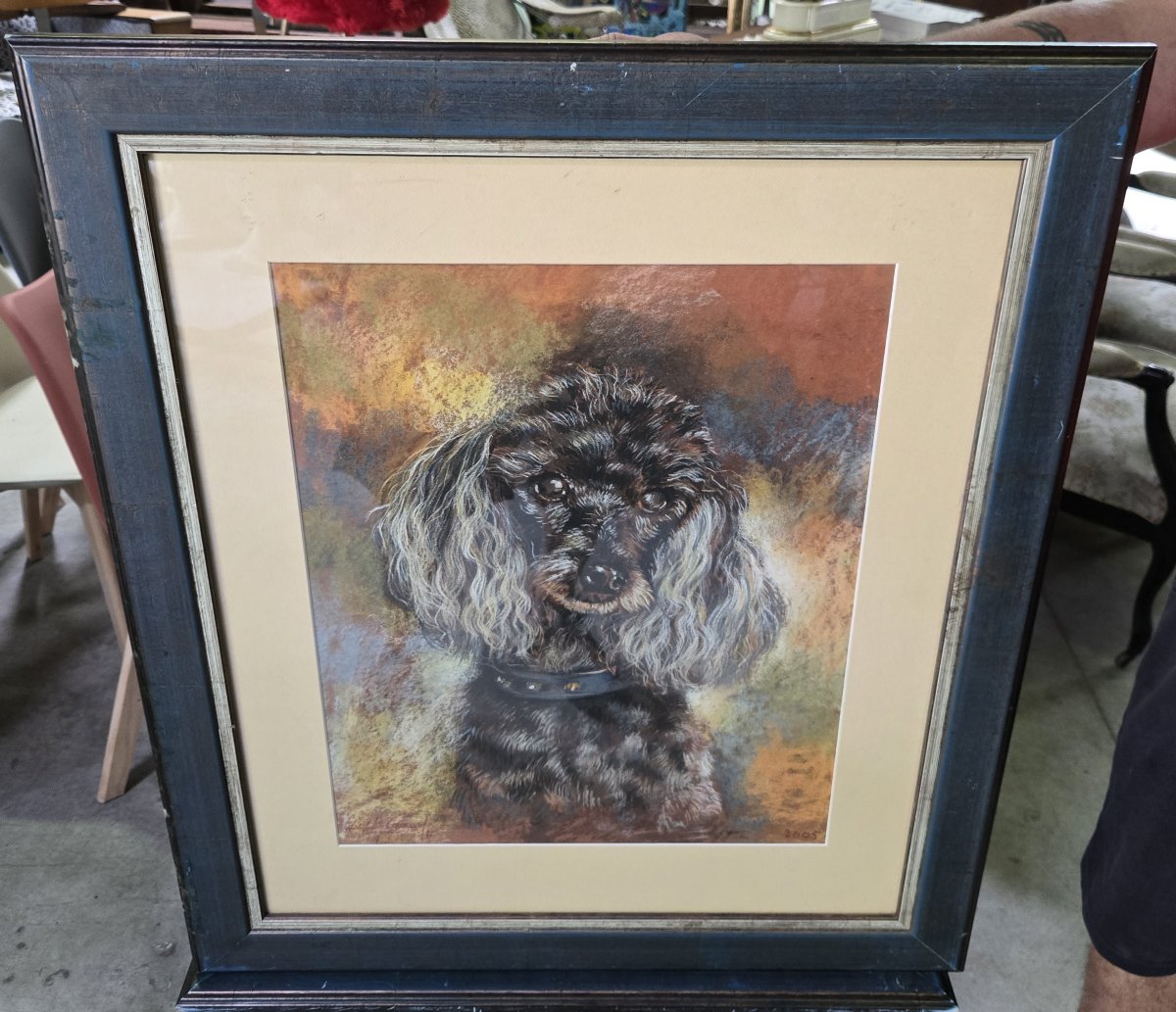 Guy Beraud 2005: Watercolor With Poodle Signed / Dated And Framed-photo-2