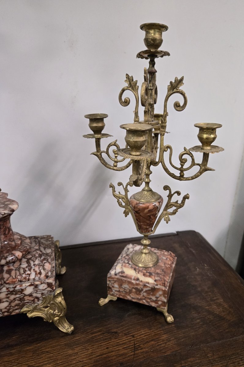 Garniture de cheminée tryptique Jeanne D'Arc en regule époque Napoléon III-photo-4
