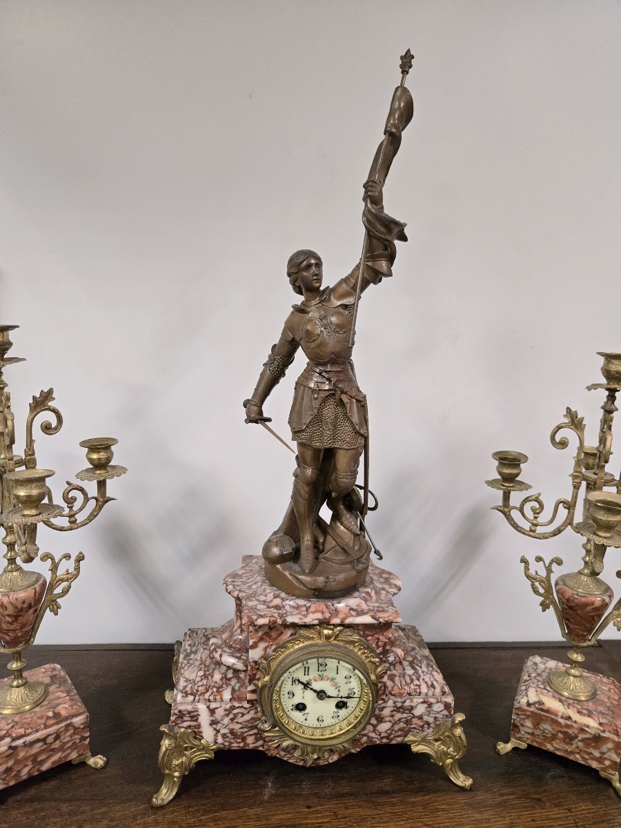 Garniture de cheminée tryptique Jeanne D'Arc en regule époque Napoléon III-photo-5