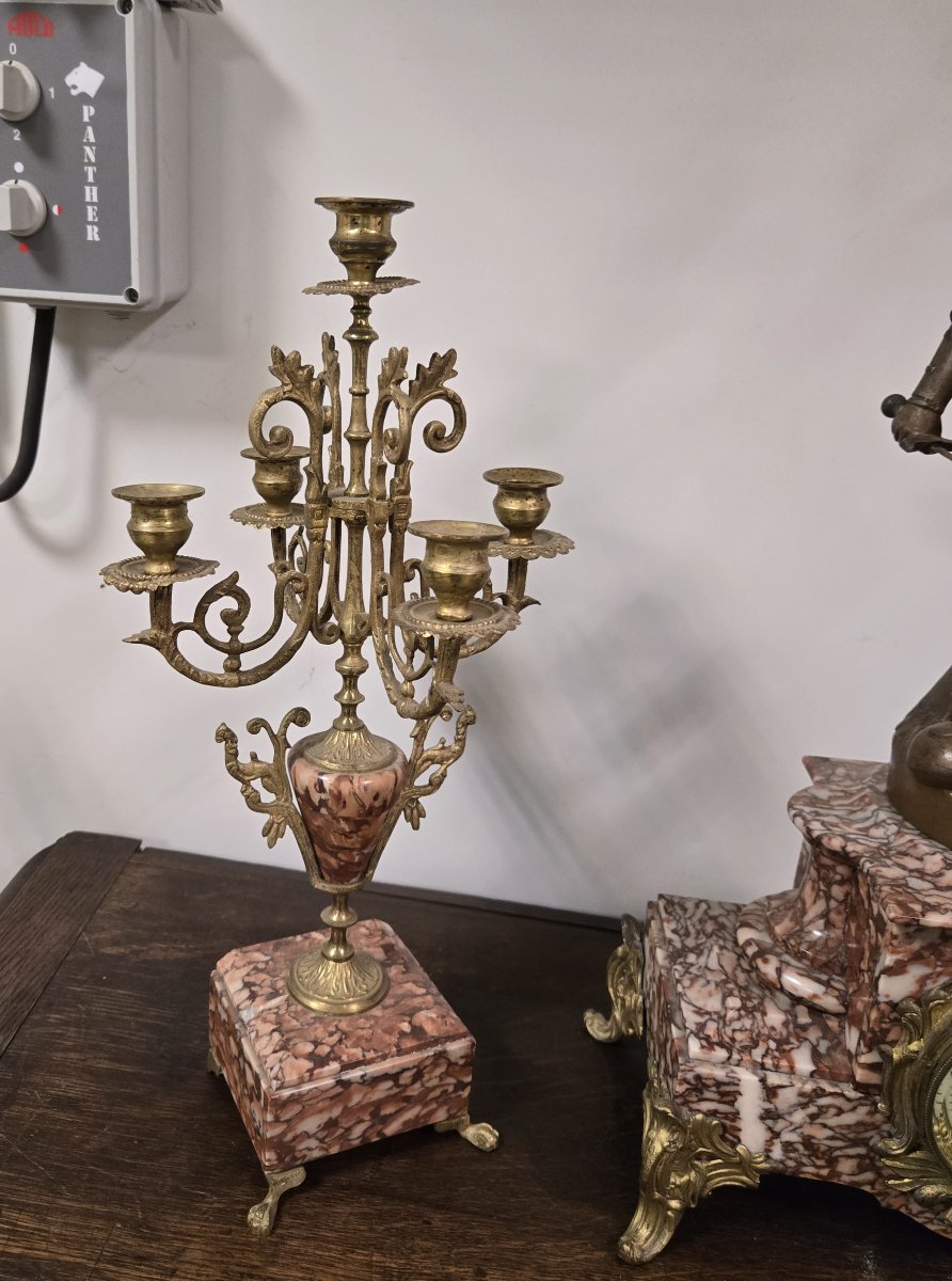 Garniture de cheminée tryptique Jeanne D'Arc en regule époque Napoléon III-photo-6