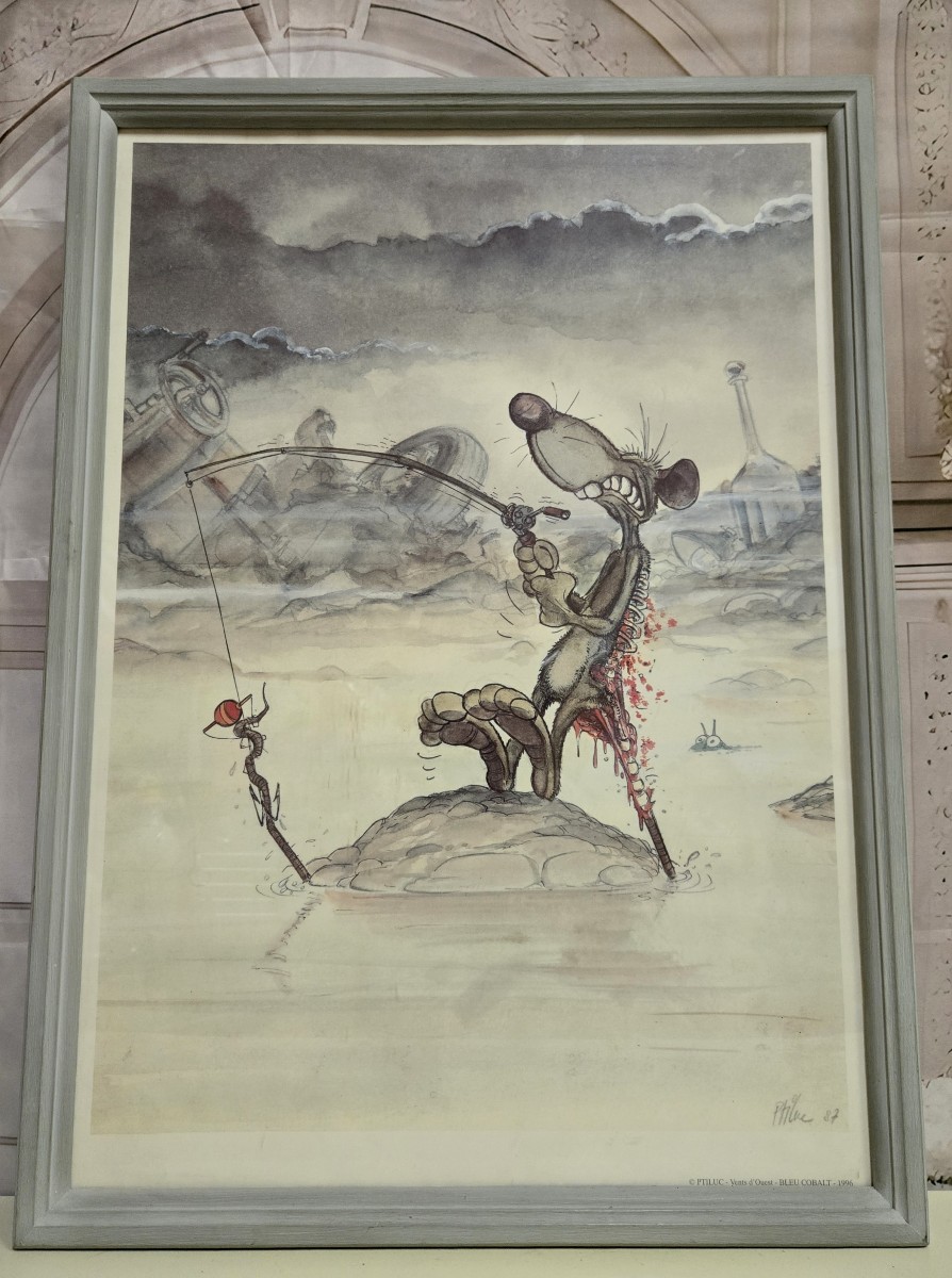 Affiche d'Art de Ptiluc : Face de rats - Dure pêche / signée et datée