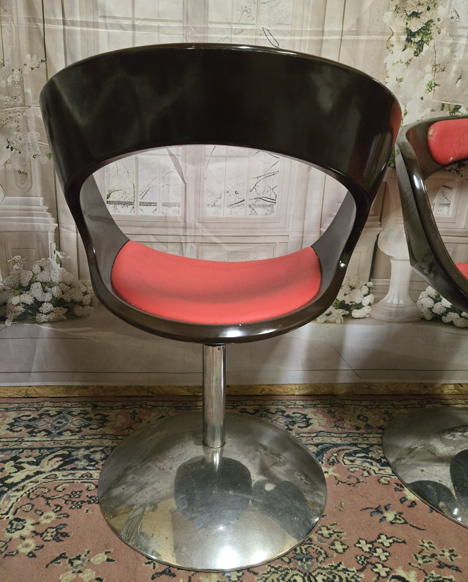 Cream And Red Sky Pvc Swivel Armchair Circa 1980-photo-6
