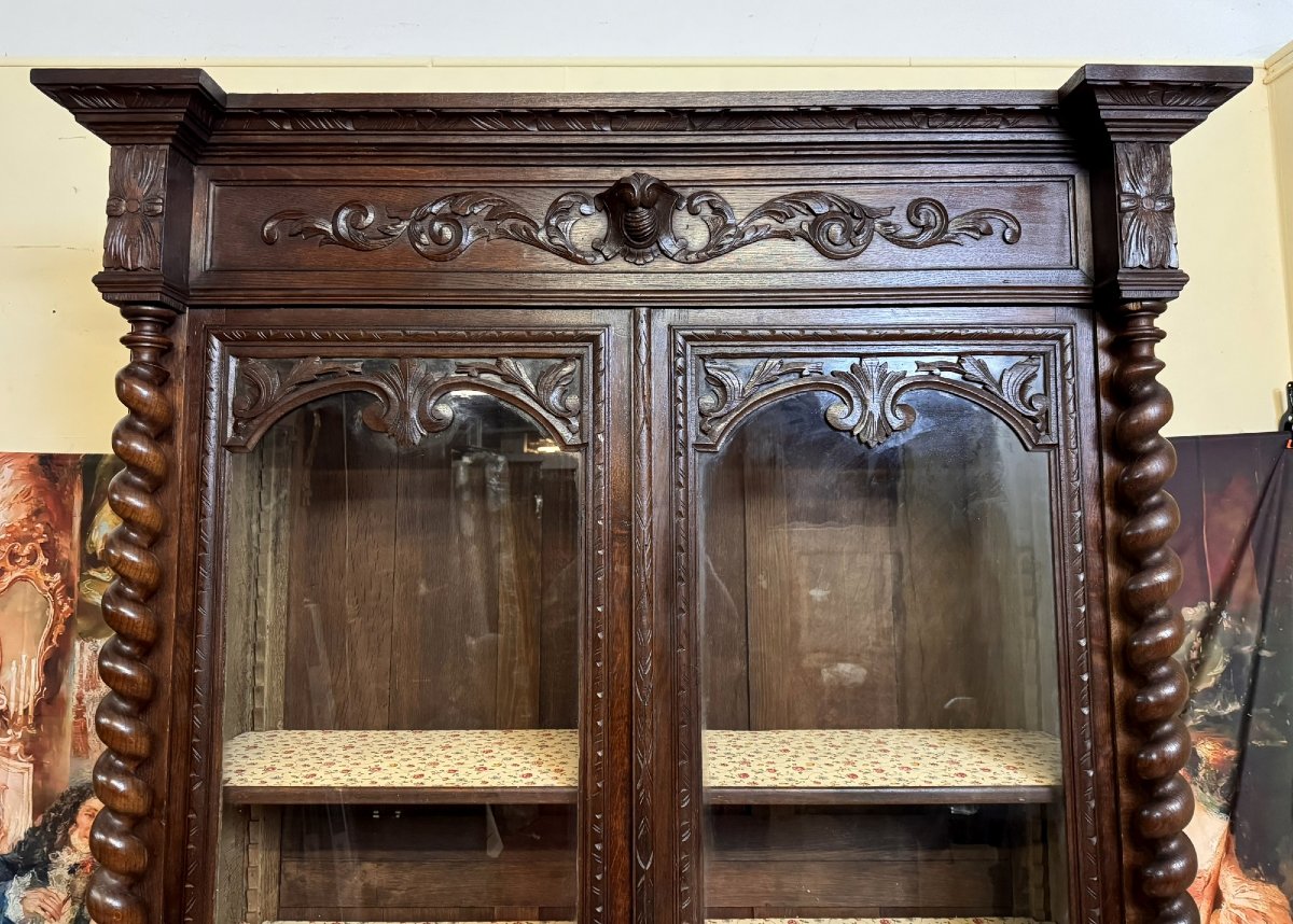 Bibliothéque de pavillon de chasse style Renaissance en chene sculpté-photo-1
