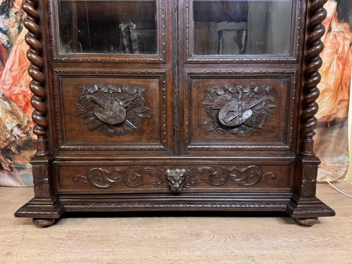 Bibliothéque de pavillon de chasse style Renaissance en chene sculpté-photo-3
