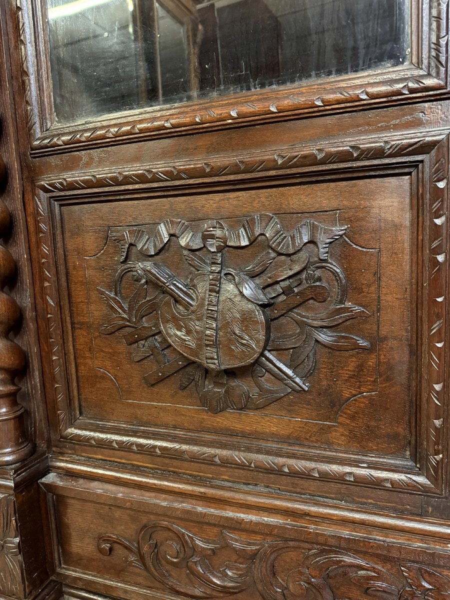 Bibliothéque de pavillon de chasse style Renaissance en chene sculpté-photo-5