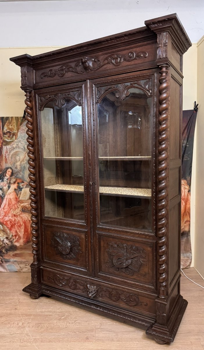 Bibliothéque de pavillon de chasse style Renaissance en chene sculpté-photo-8
