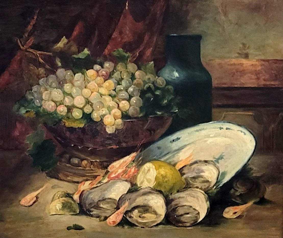 Oil On Canvas: Still Life With Grapes And Shells-photo-1