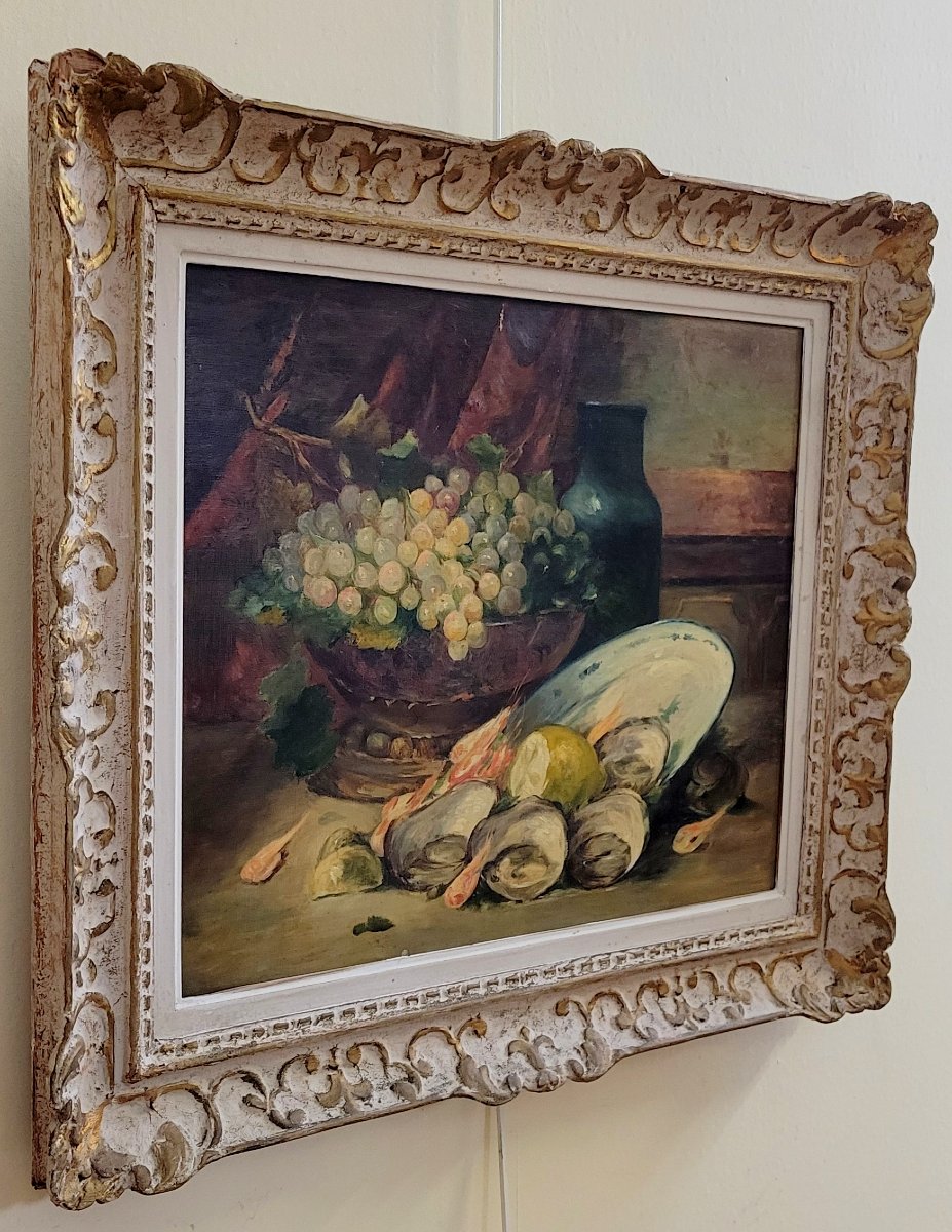 Oil On Canvas: Still Life With Grapes And Shells-photo-2